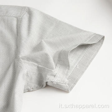 Camicia da uomo in cotone casual con colletto a fascia stampato a manica corta